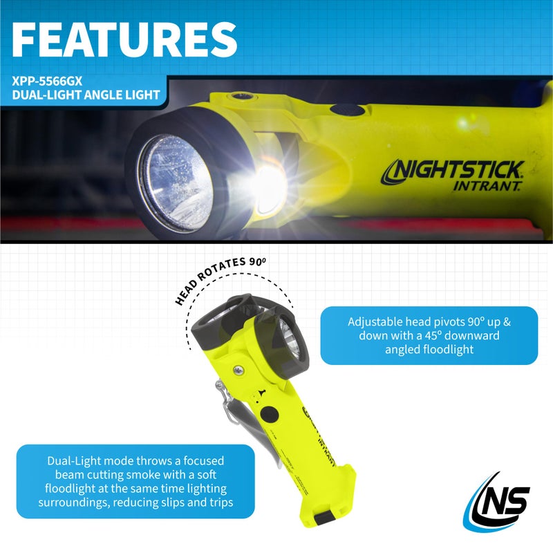 Nightstick XPP-5566GX Intrant Intrinsically Safe Dual Angle Light - 3 in 1 Flashlight, Floodlight, Dual-Light - 8 Brightness Modes - Green - Image 4
